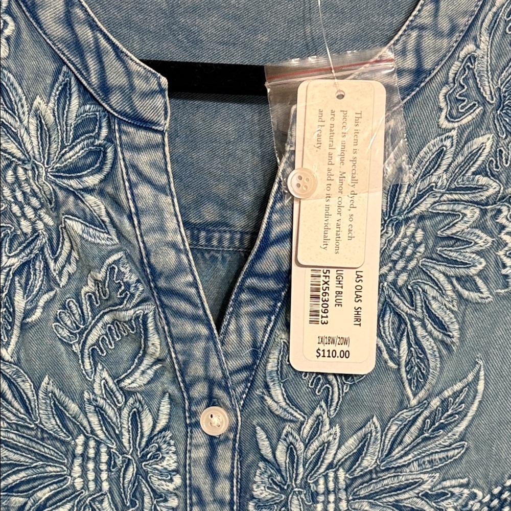 Soft Surroundings Blue Embroidered Button-Up Blouse - Picture 2 of 6